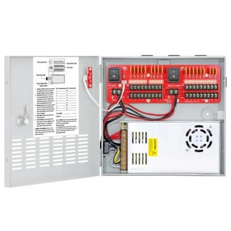 Seco-Larm Switching CCTV Power Supply. 18 Outputs, 30 Amps, PTC fuses, individual status LEDs for e SLM-PC-U1830-PULQ